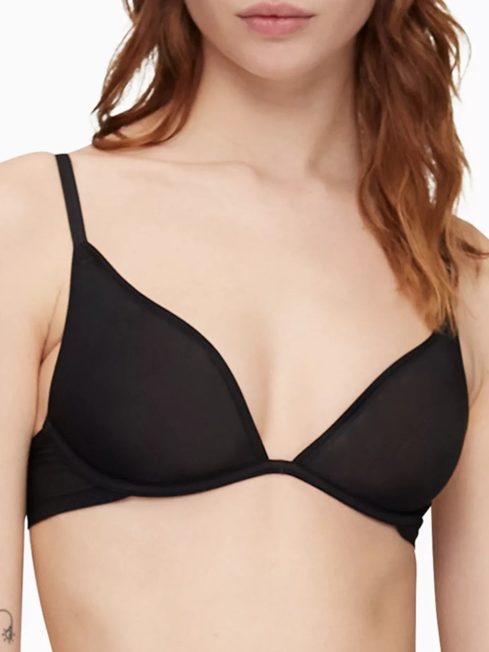 Calvin Klein Women's Sheer Marquisette Unlined Plunge Bra Black Sz. 36C - NWOT